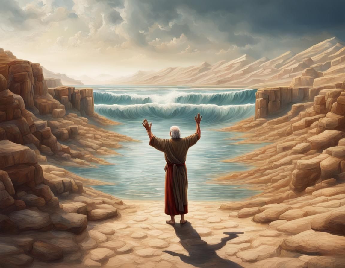 Hyperrealistic Image of Red Sea Parting