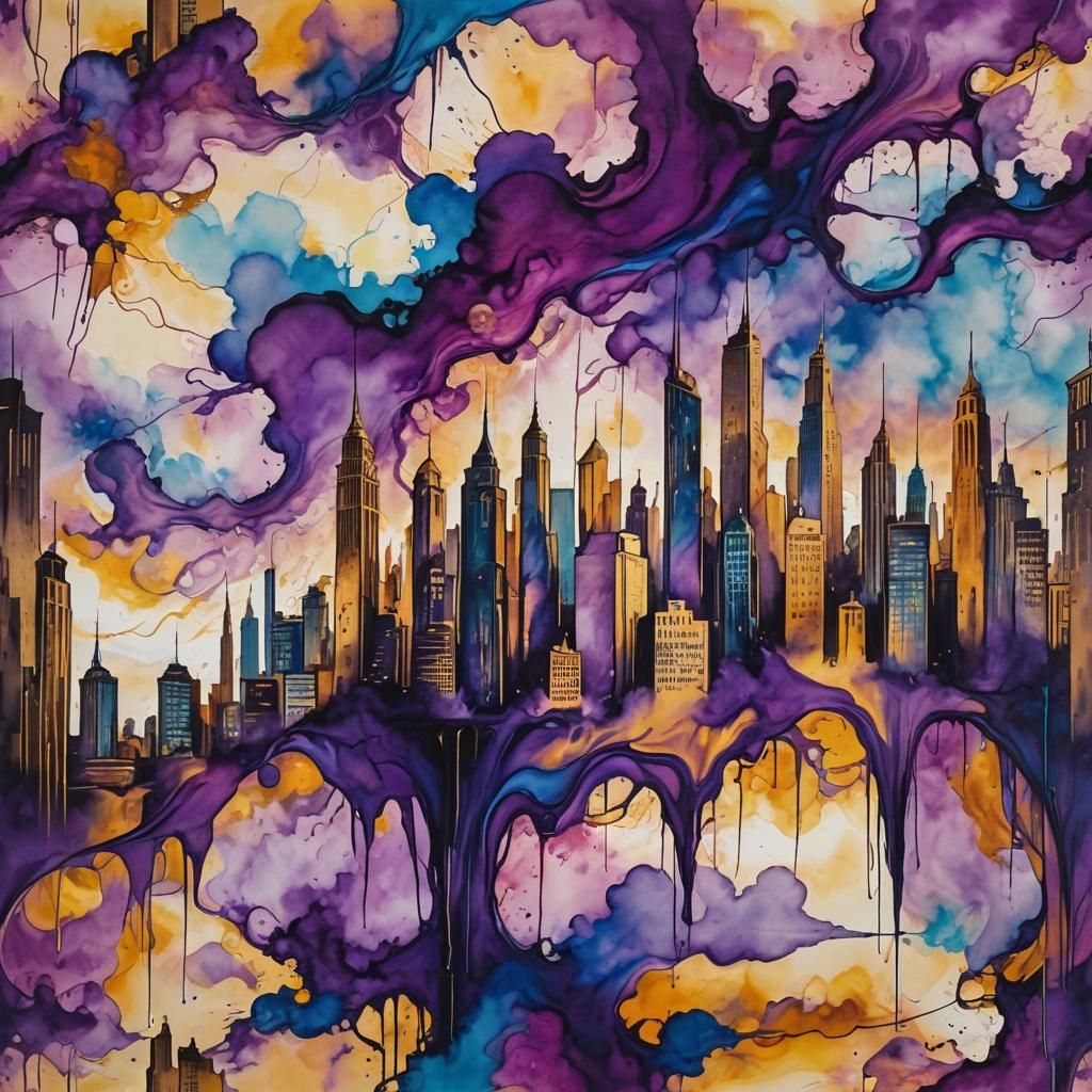Melting Surrealist Cityscape in Abstract Expressionism
