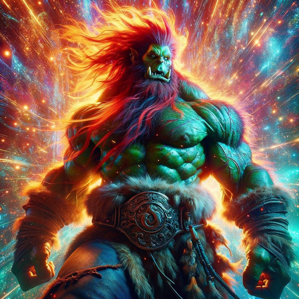 Heroic Orc Warrior with Super Saiyan Aura