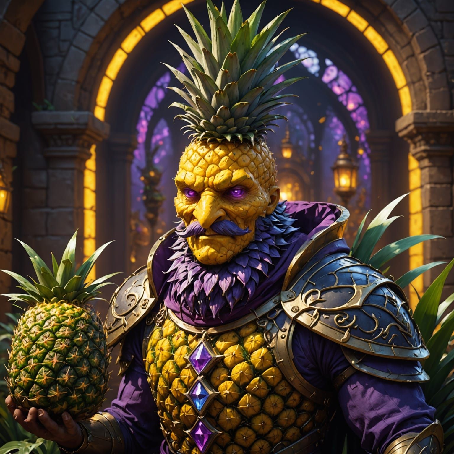 Pineapple Champion in Dark Fantasy Style