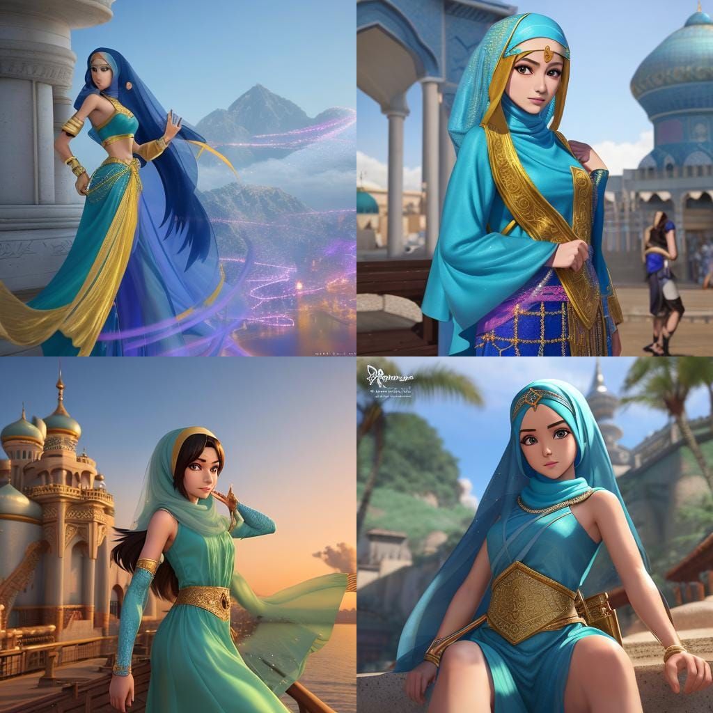 Princess Jasmine in Hijab: 3D Anime Art