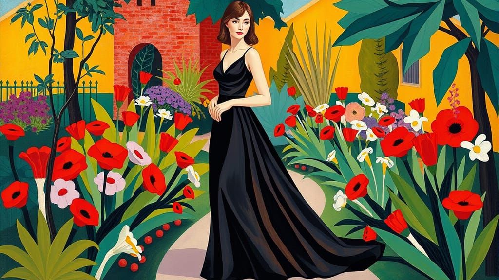 Woman in Cubist Garden, in the Style of Russian Avant-Garde