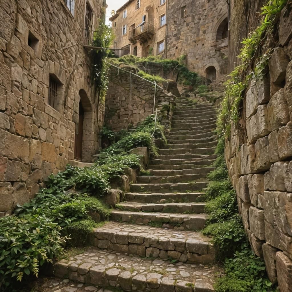 Stairs to Sperlinga Castle, Sicily in Golden Light
