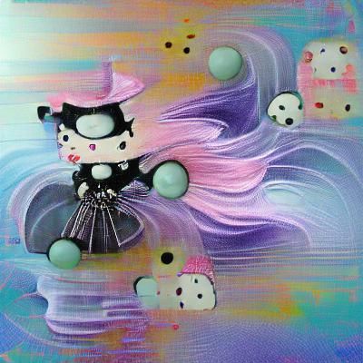 Pastel Goth Hello Kitty Witch in Art Deco