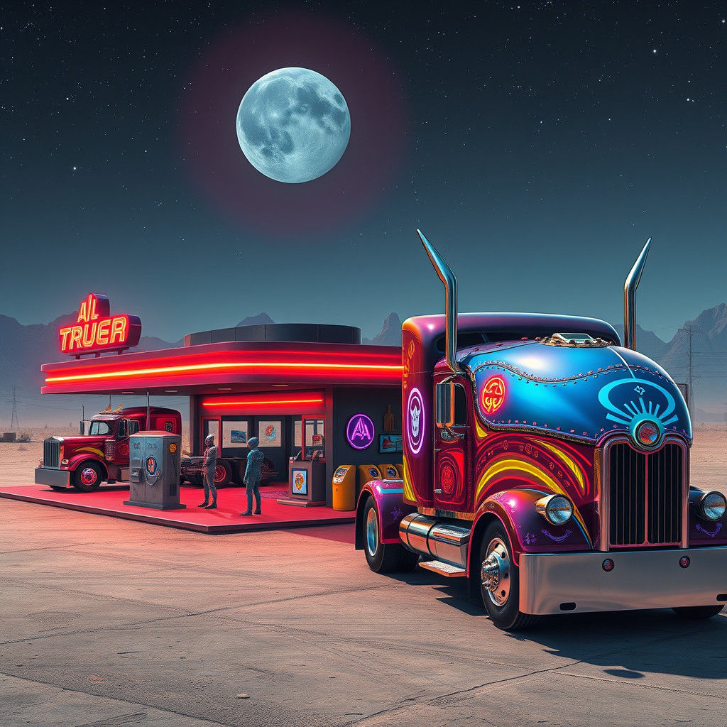 Retro-Futuristic Alien Truck Stop in a Biomechanical Style