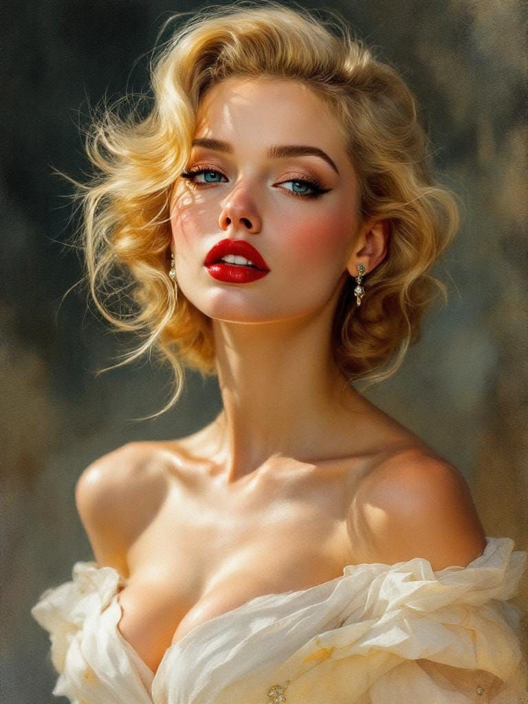 Glamorous Blonde Portrait in Watercolor Style