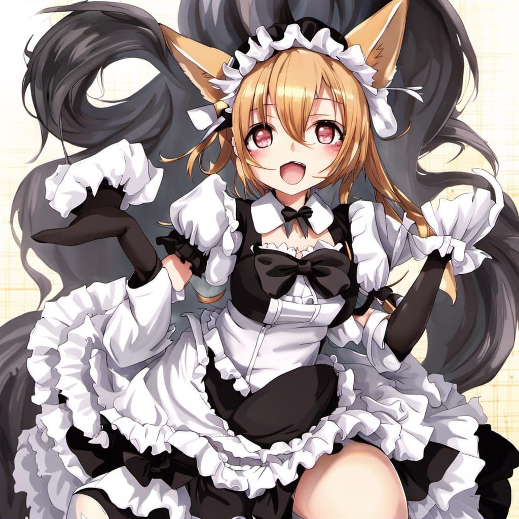Anime Fox Girl Maid in Manga Style