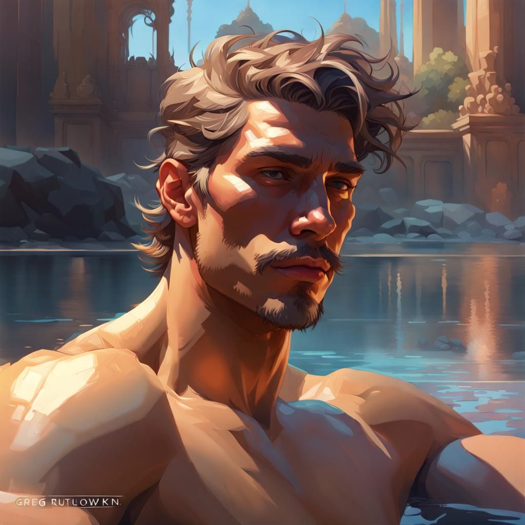 Abstract Portrait of Lounging Man in Watercolor Style