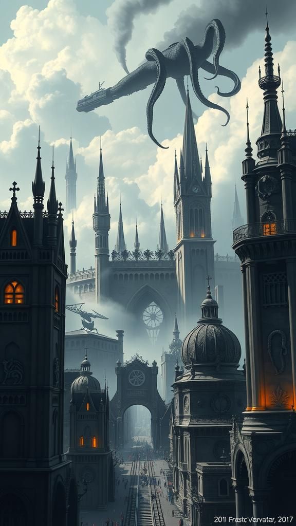 a dream landscape city, mysterious and colossal in extent. T...