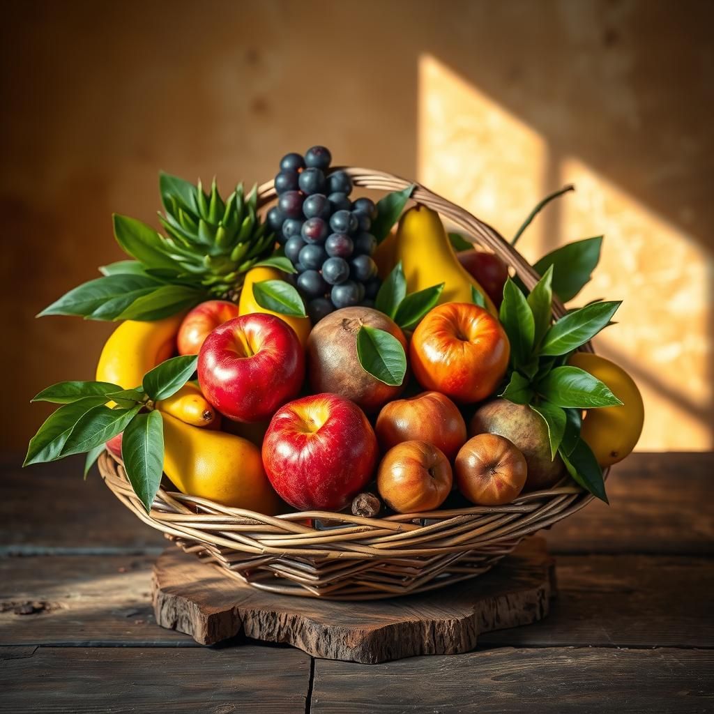Hyperrealistic Fruit Basket Still Life in Natural Light
