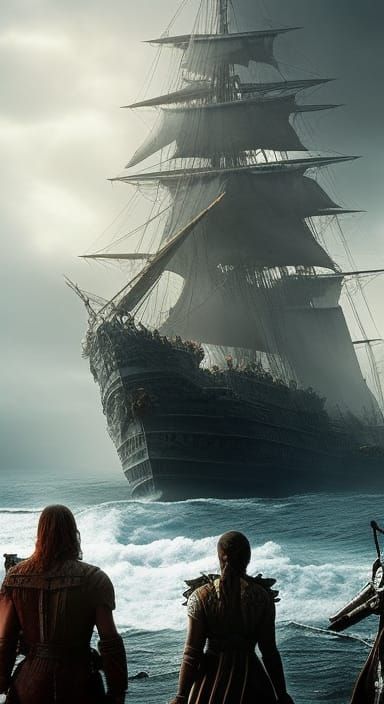 Ghost Pirate Ships in Hyperrealistic Digital Art