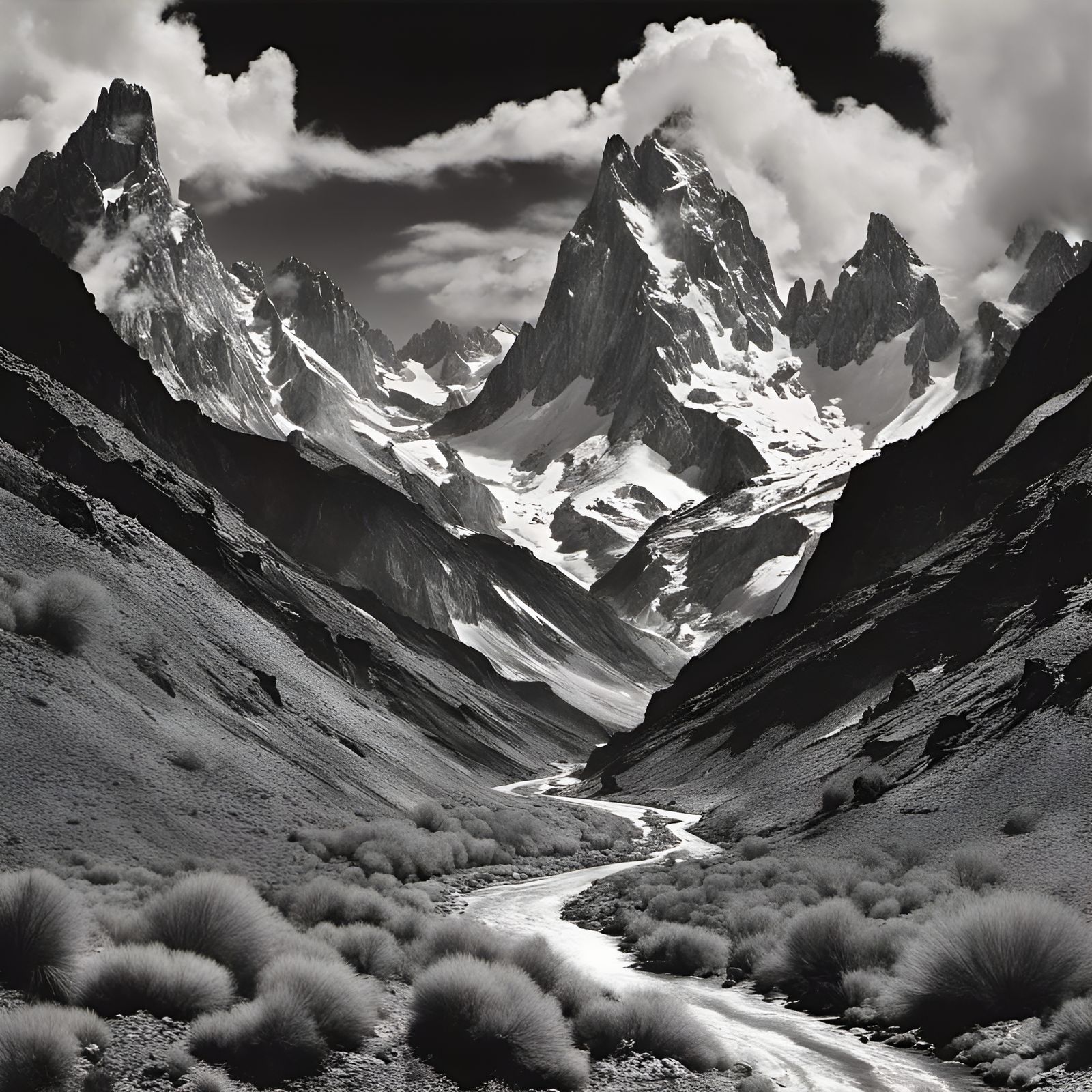 Hyperreal Chaos: An Ansel Adams-Inspired Painting
