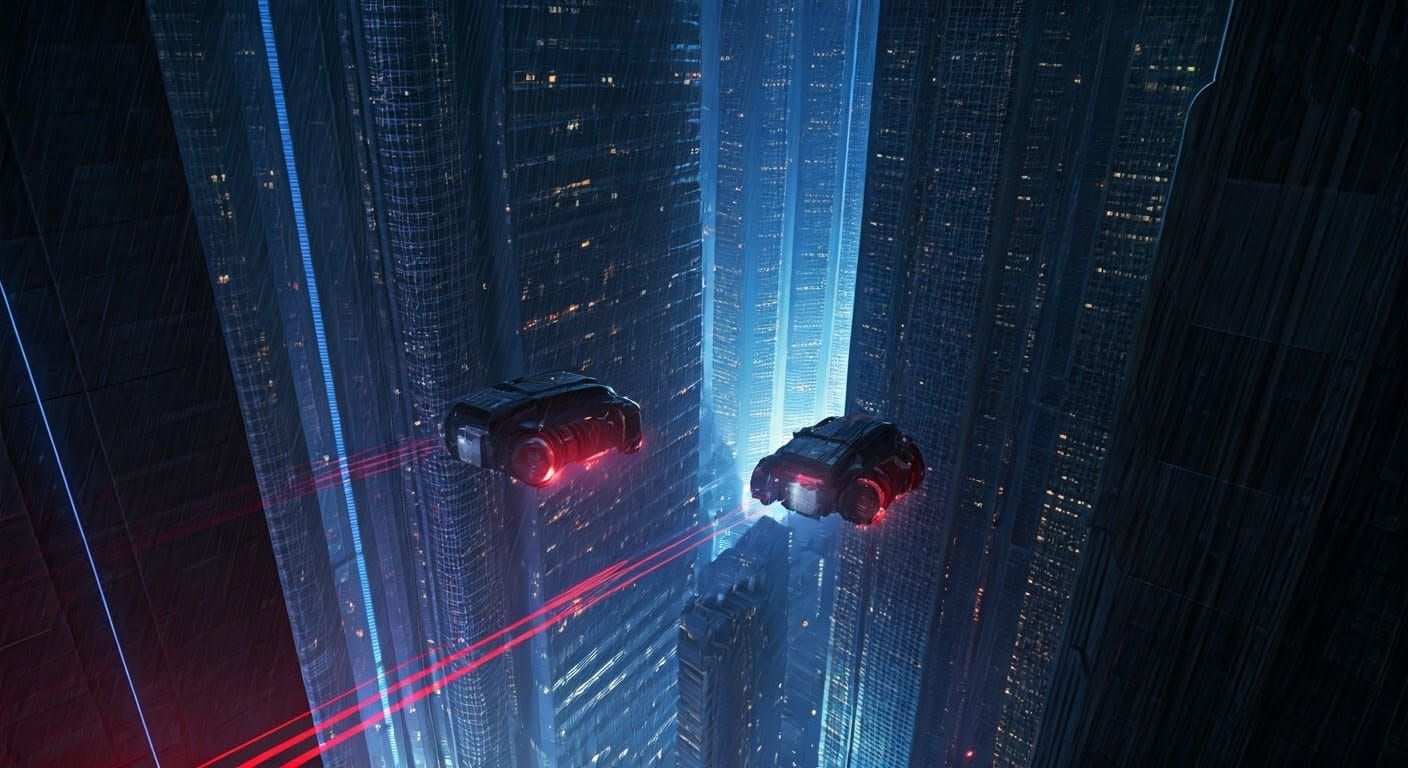 Futuristic Cityscape Lights Up Night Sky with Flying Cars