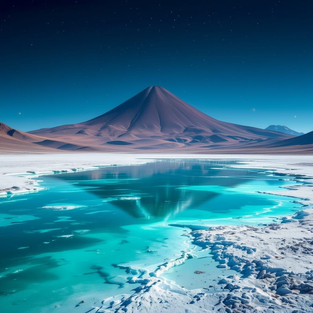 Bolivian Salt Lake and Volcano Vista