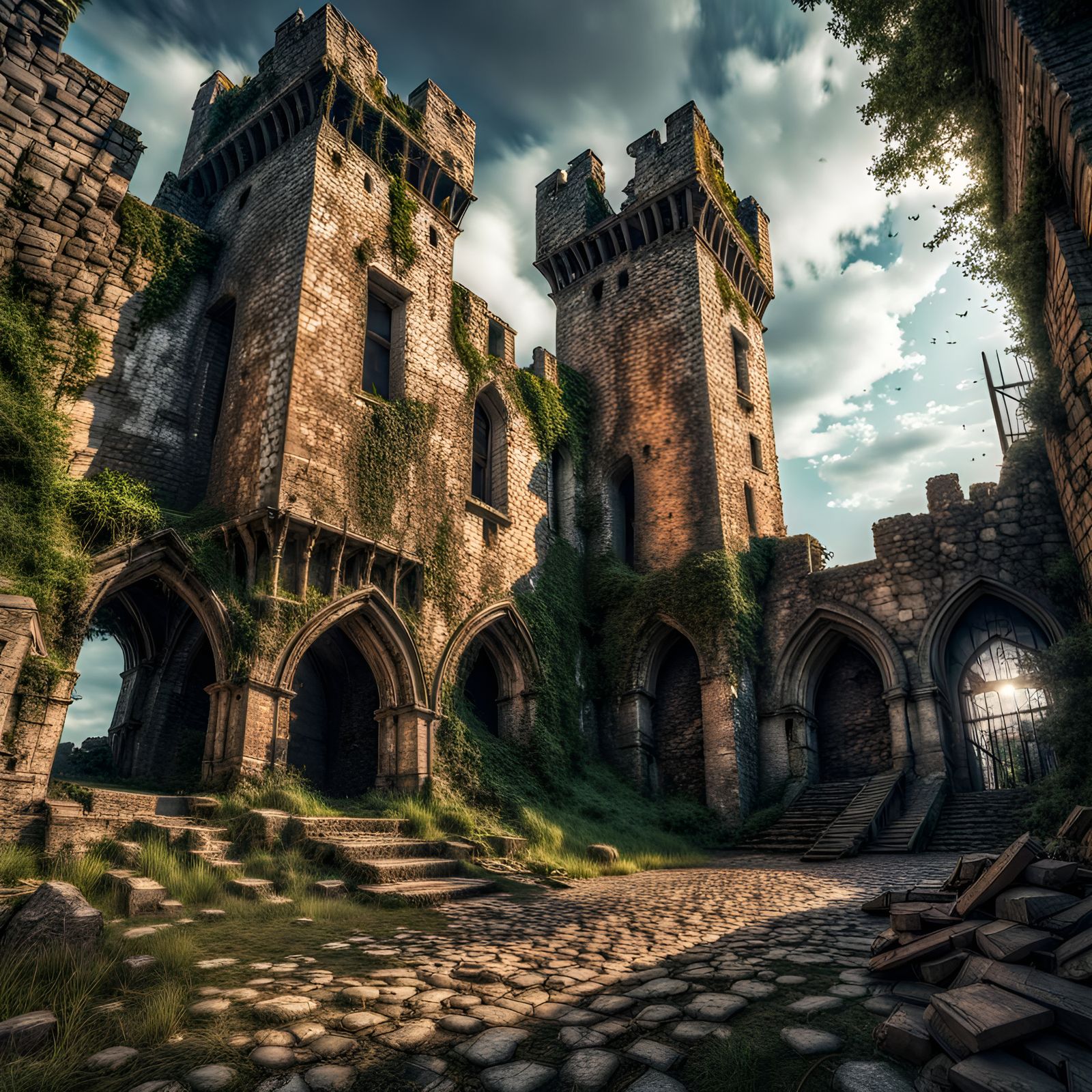Hyperrealistic Ruins of Medieval Castle in Digital Art Style