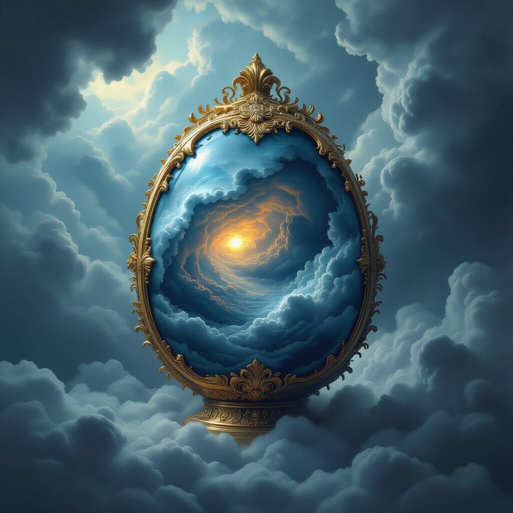 Baroque Egg Vessel Amidst Furious Storm