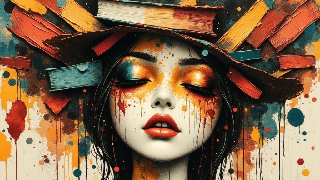 Girl's Head Full of Books in Vibrant, Glitchy Digital Art