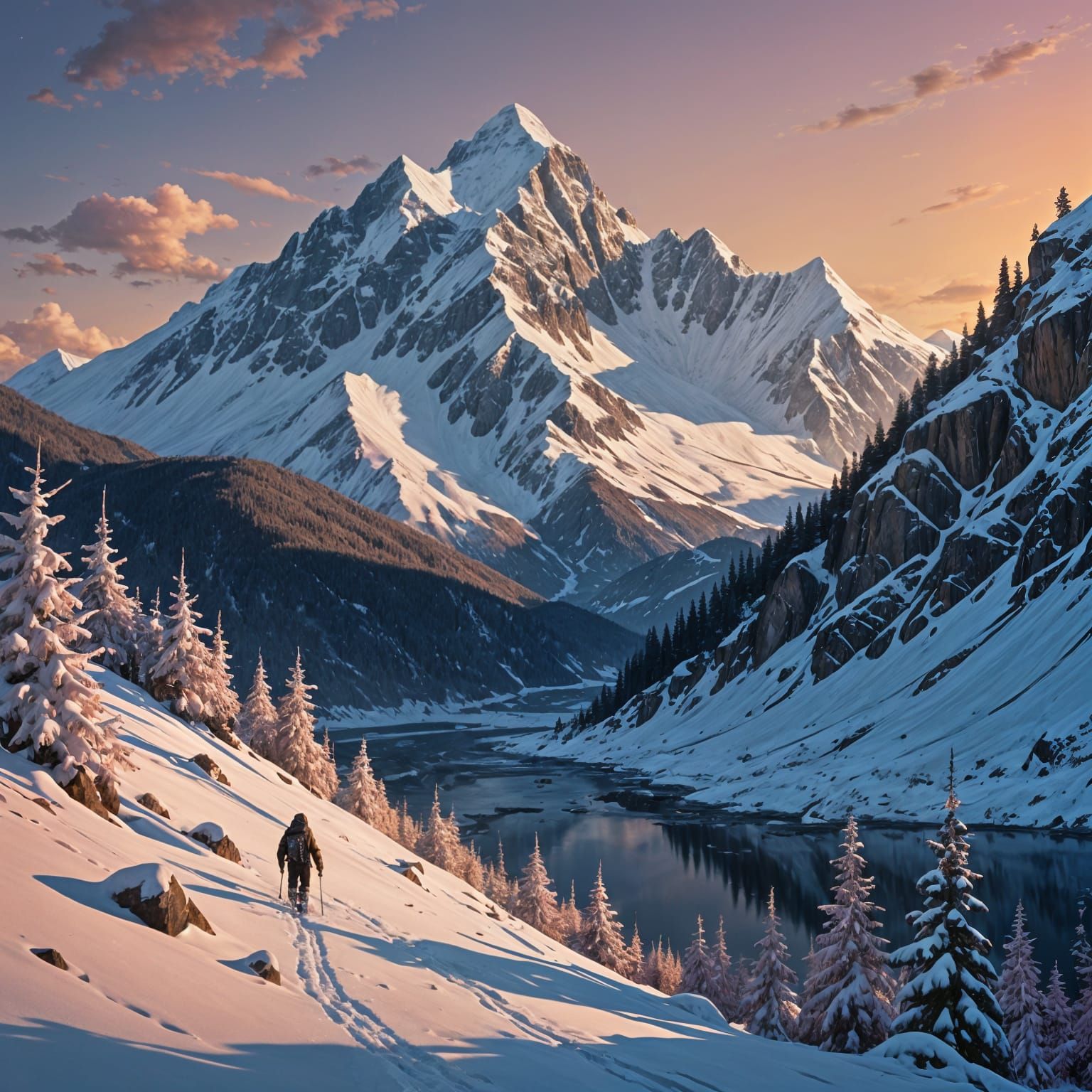 Hyperrealistic Mountain Scene in Vibrant Colors