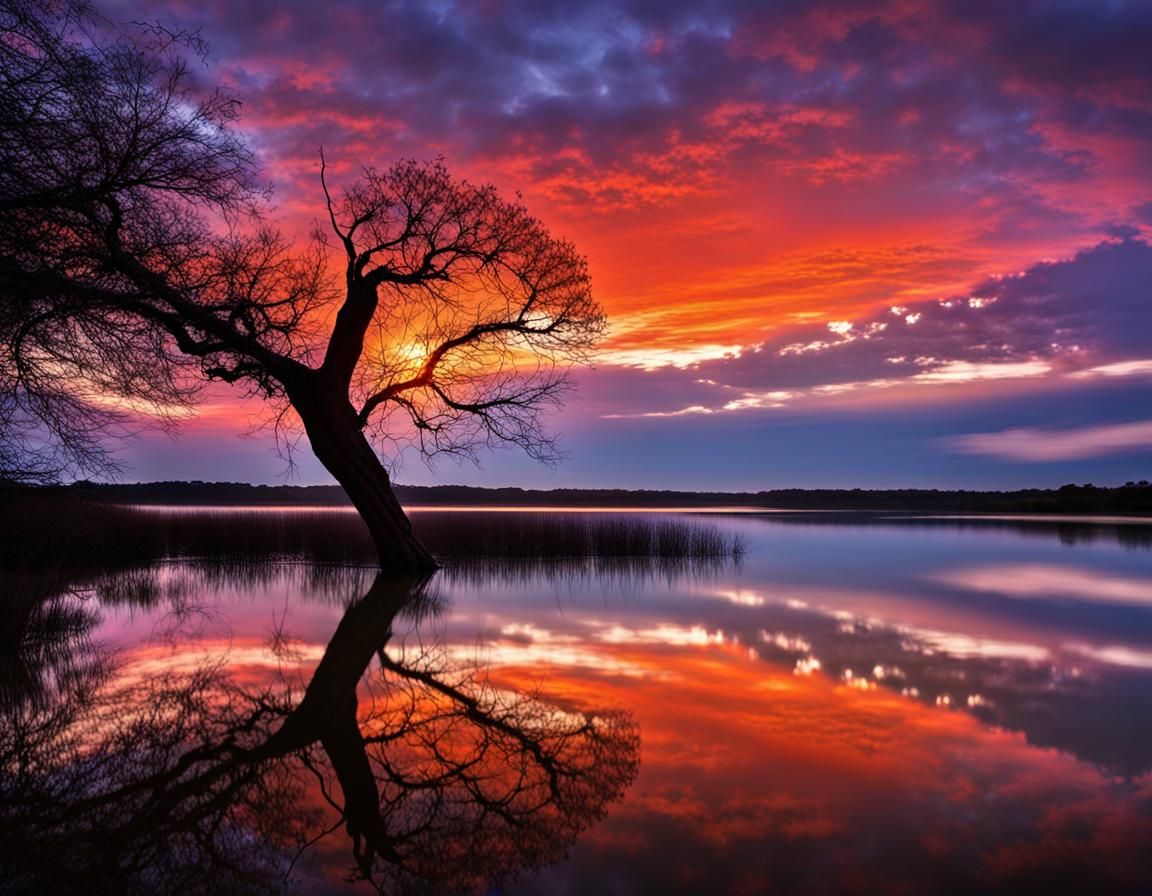 Brilliant Sunset Over Serene Landscape: 3D Game Cinematic