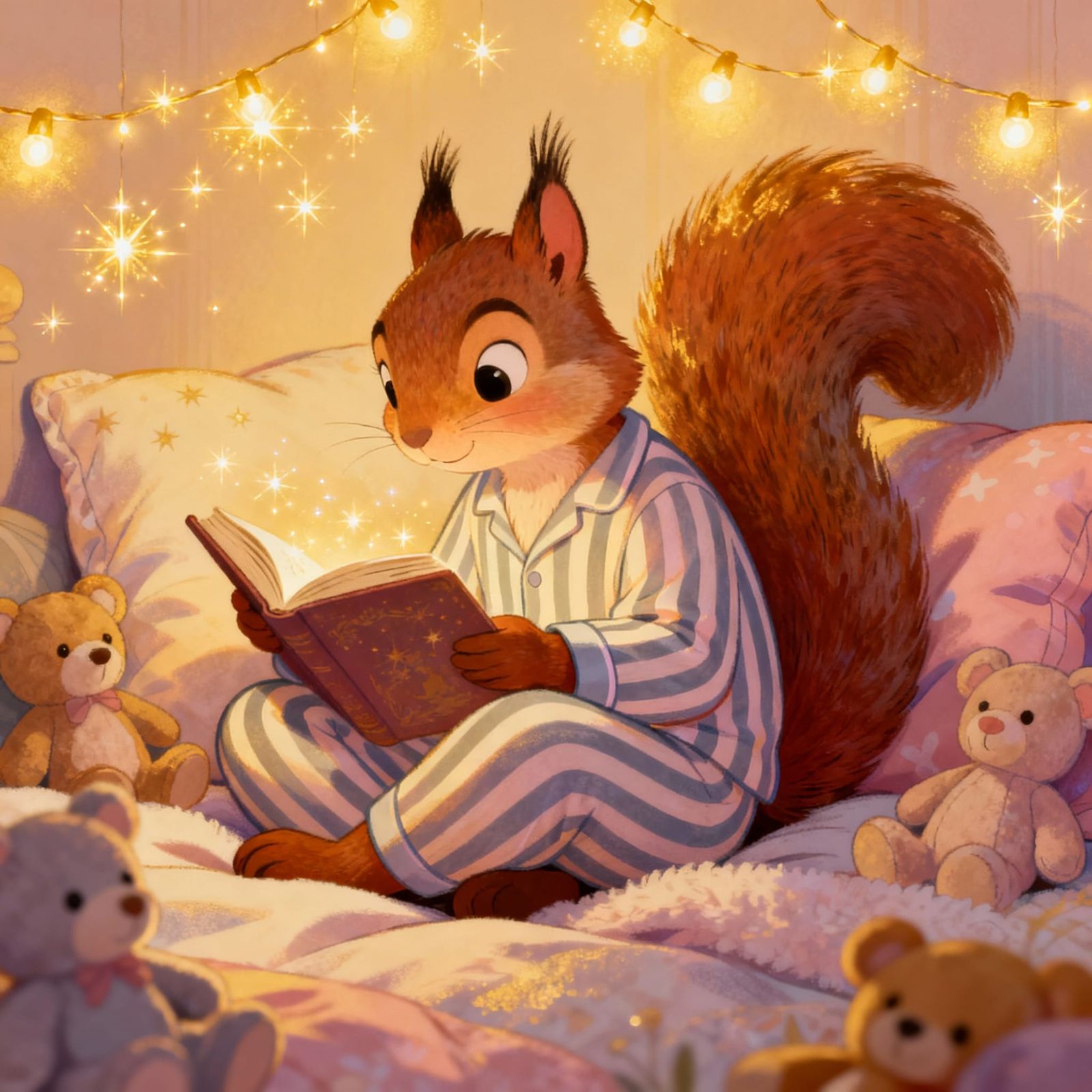 Detailed Airbrush Cartoon Squirrel With Storybook