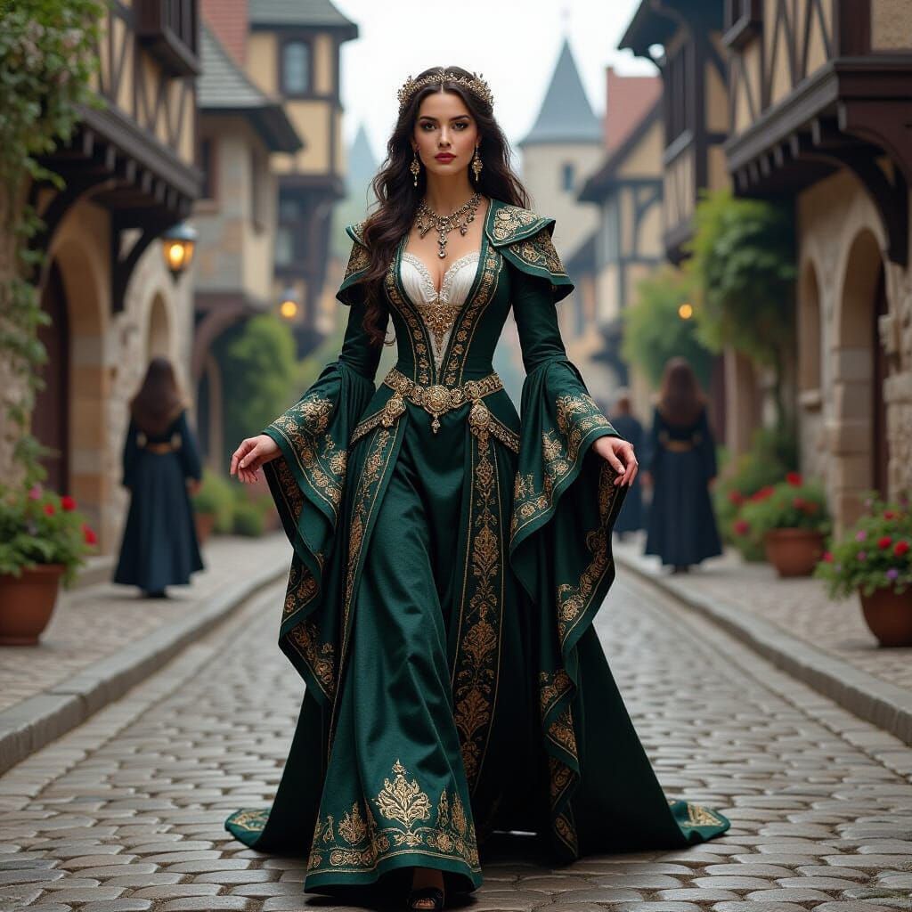 Morgana Pendragon in Medieval Camelot, Art Nouveau Style