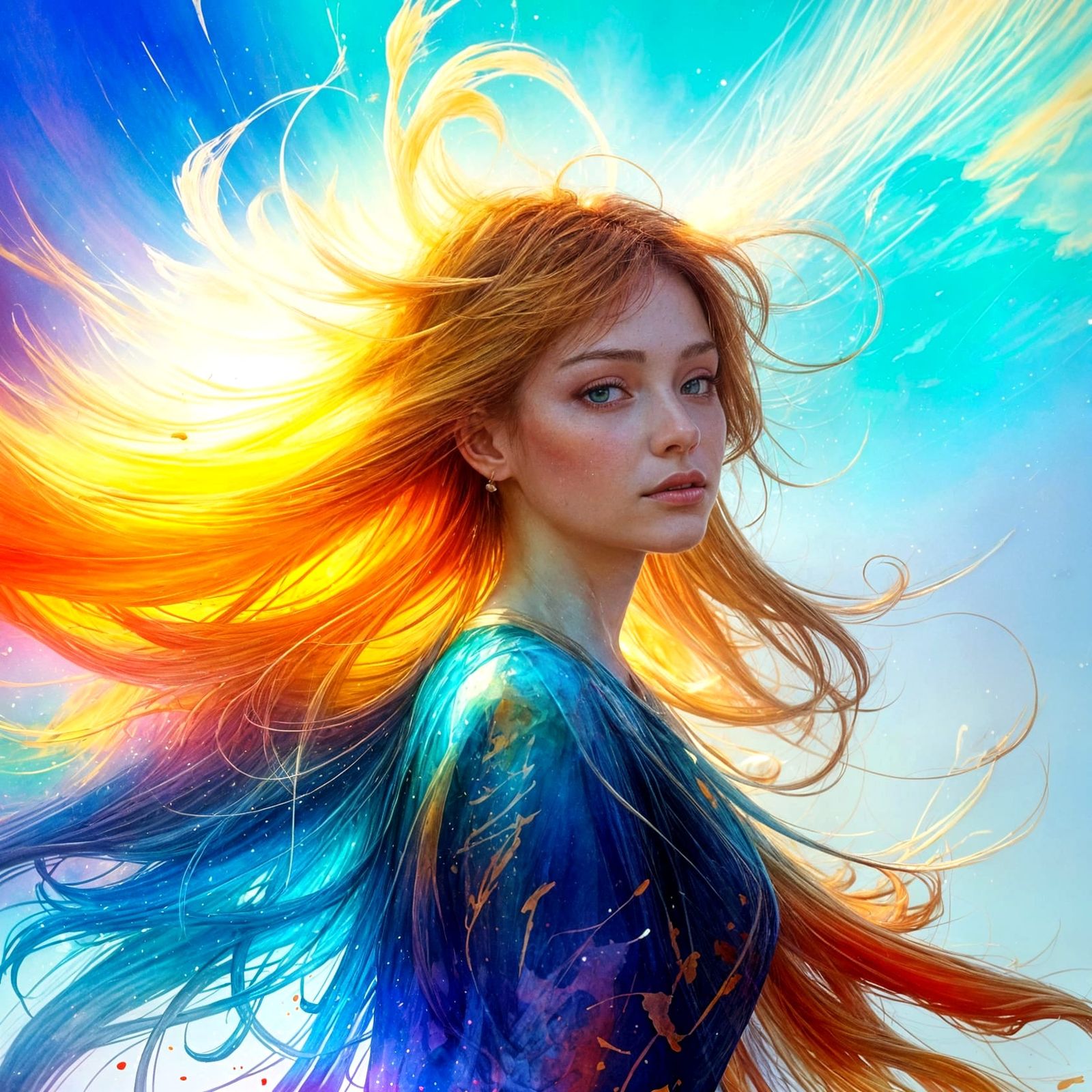 Sunset Scene in Watercolor with Shimmering Light