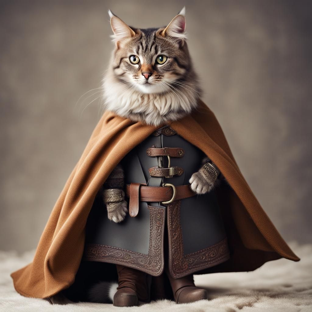 Cat Viking in Boots and Cloak