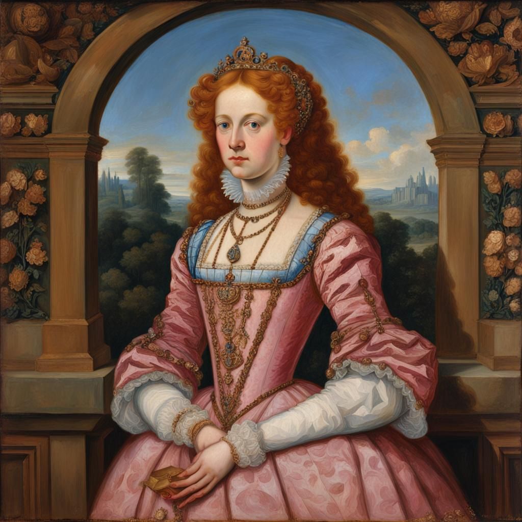 Portrait of a Tudor Queen in Oil Painting Style