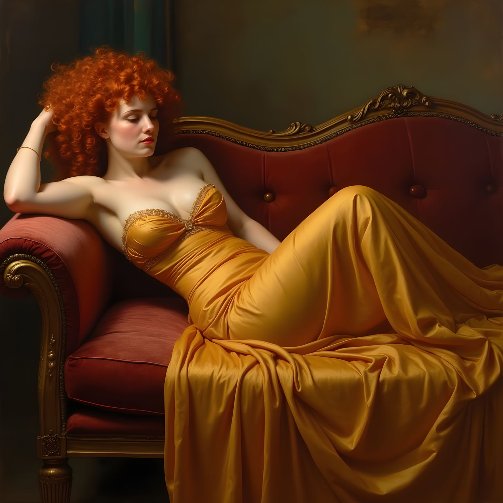Rubenesque Nude with Flowing Red Hair