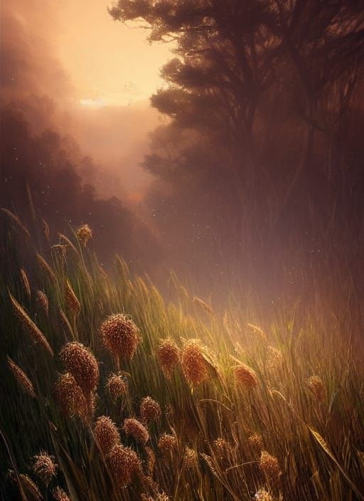 Golden Cornpunk Landscape with Cyberpunk Firefighter