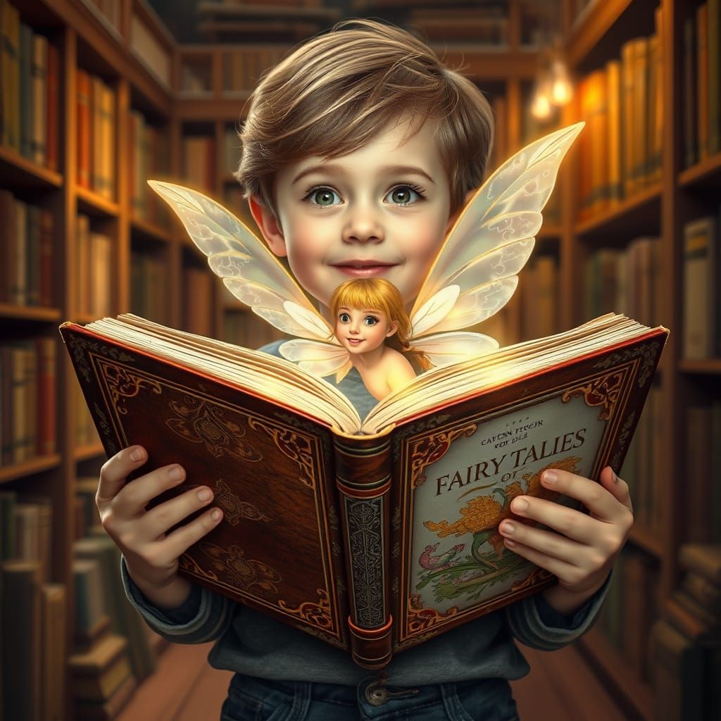 Whimsical Child Enjoys Fairy Tale Book with Magic