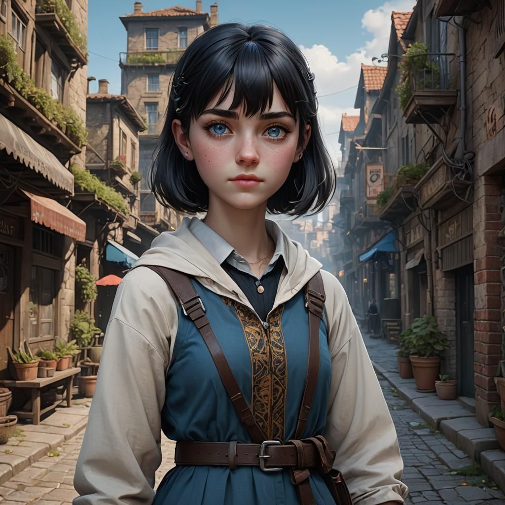 Sneaky Sixteen-Year-Old Girl: Detailed Matte Painting