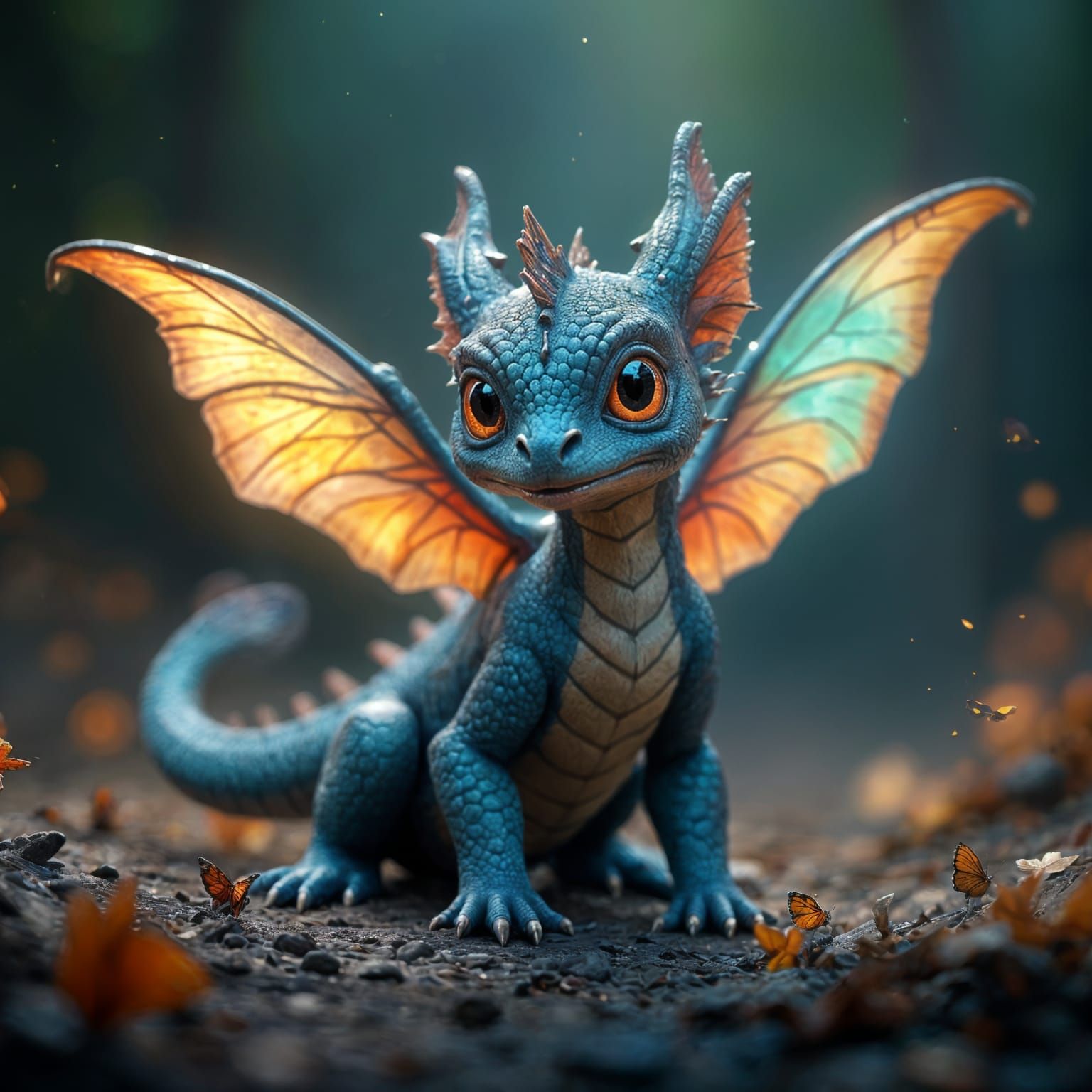 Fantasy Baby Dragon with Butterfly Wings