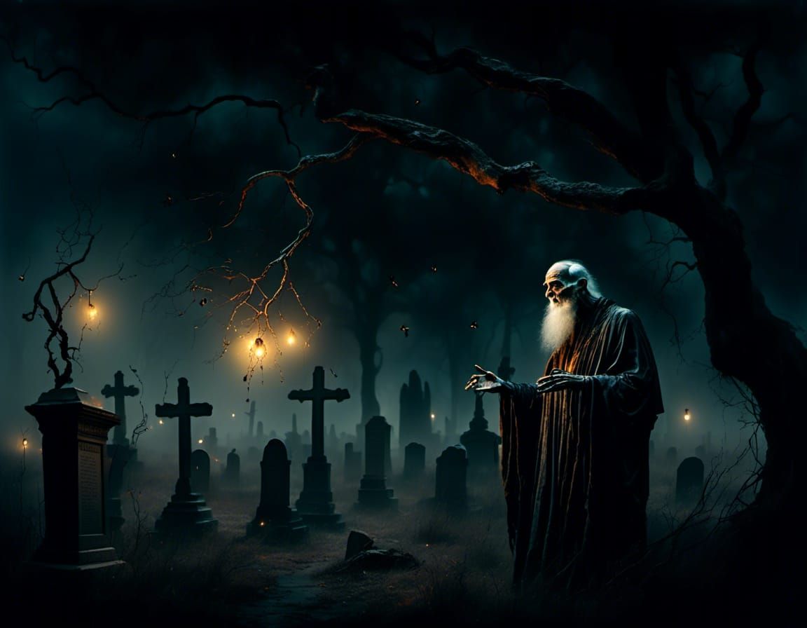 Ethereal Ghostly Apparition in Cemetery: Dark Surrealism