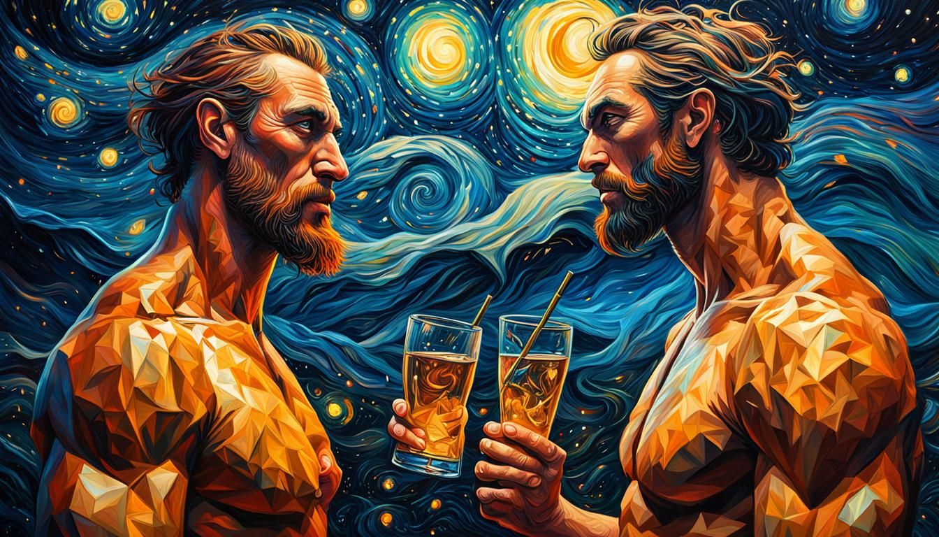 Romantic Midnight Toast Under Starry Van Gogh Sky