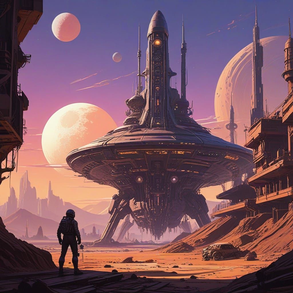 Steampunk Spacecraft on Alien Planet, Retro-Futuristic