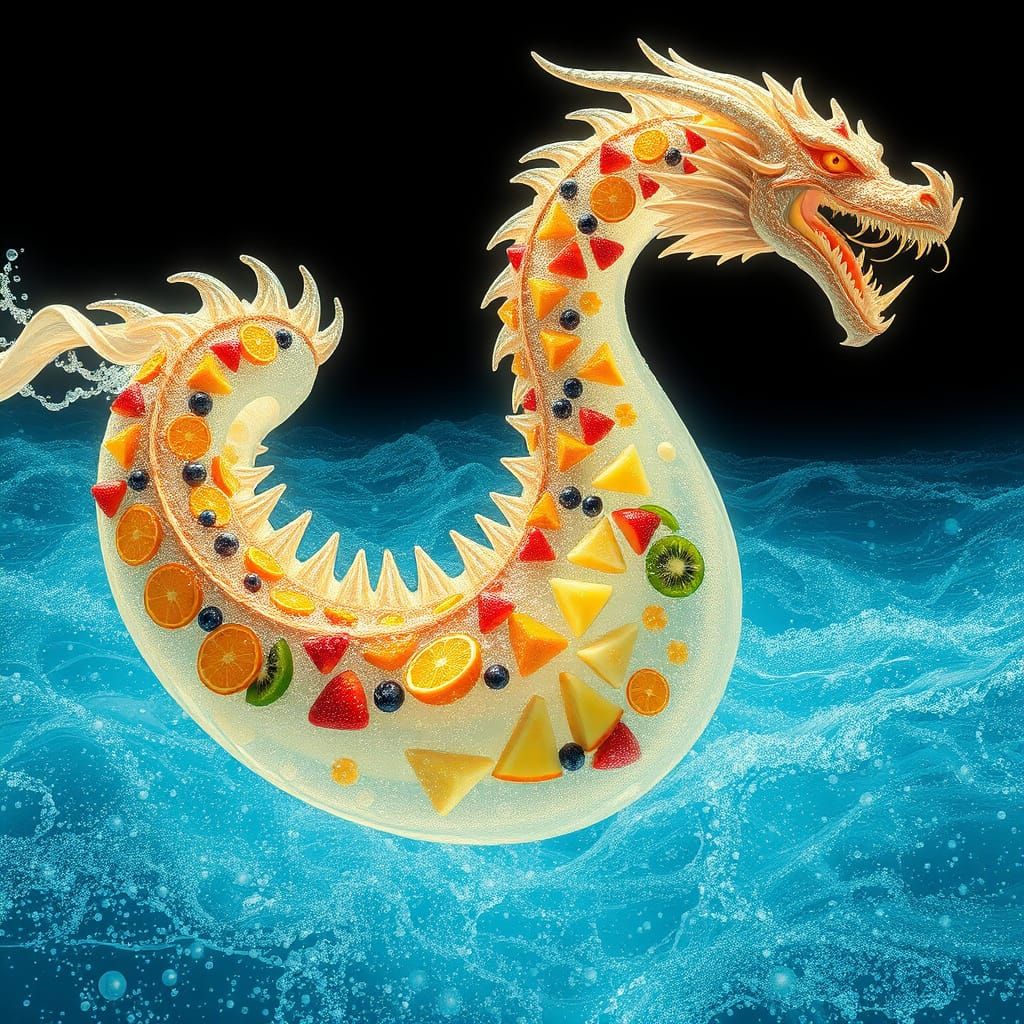 Colossal Soda Dragon Rises from Effervescent Sea