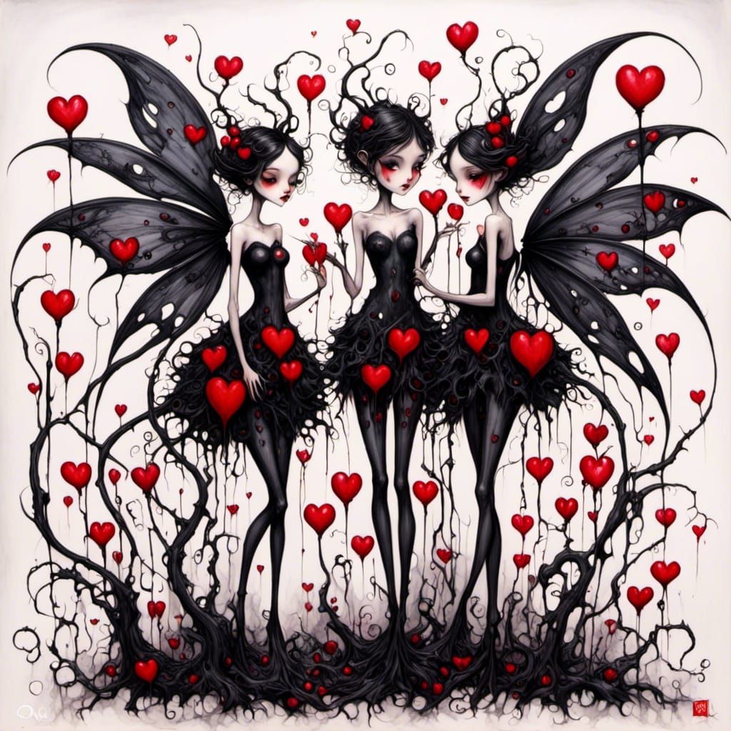 Spooky Valentine Fairies in Dark Fantasy Style