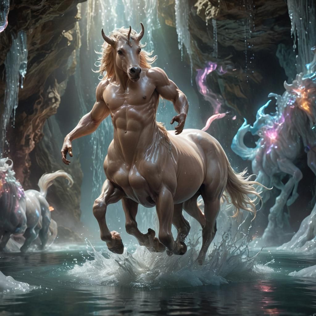 Radiant Centaur Galloping Through Water Elementals