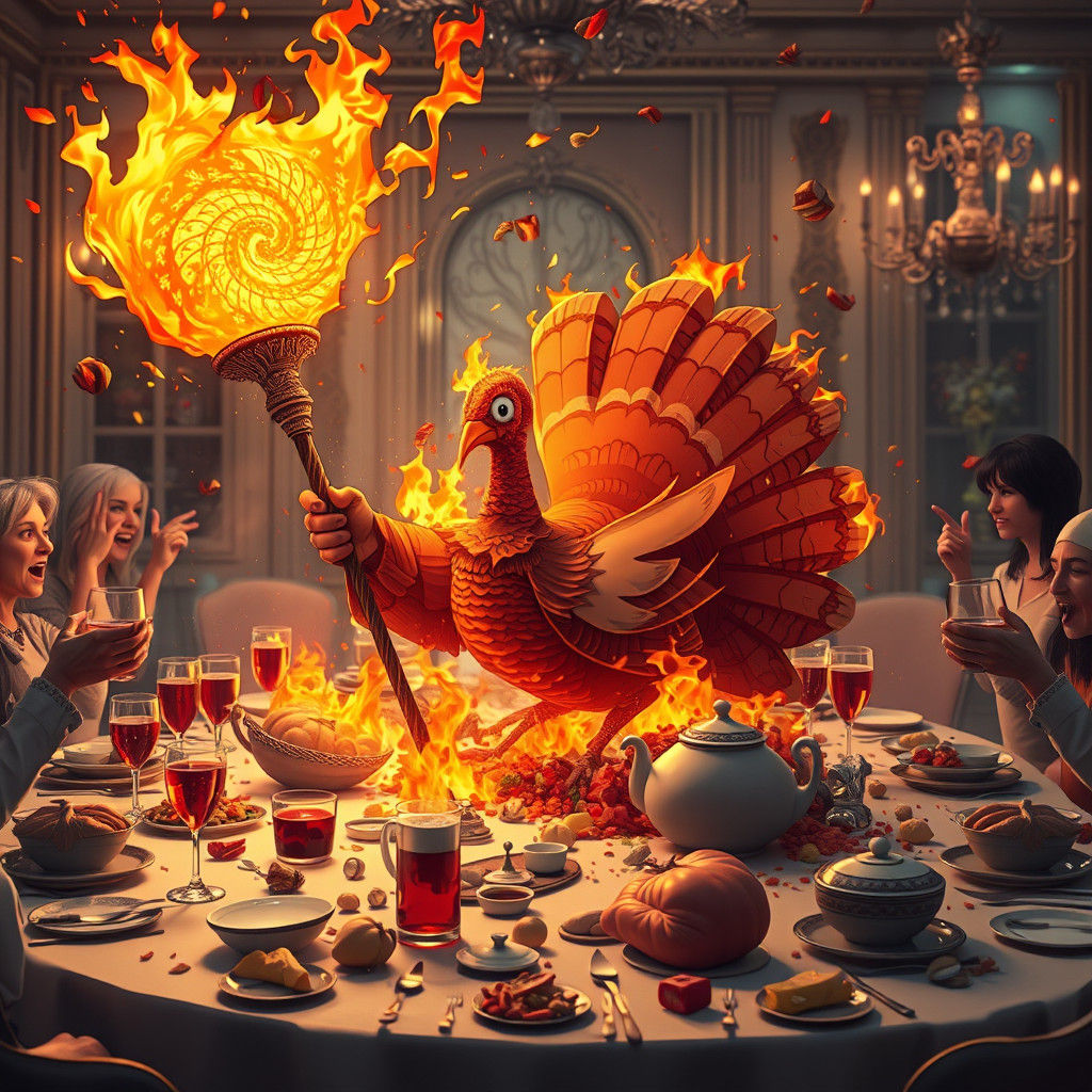 Cartoon Turkey Inferno: Thanksgiving Dinner Disaster