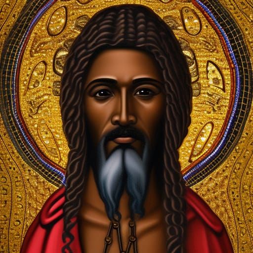 Byzantine Black Jesus Christ with Golden Halo