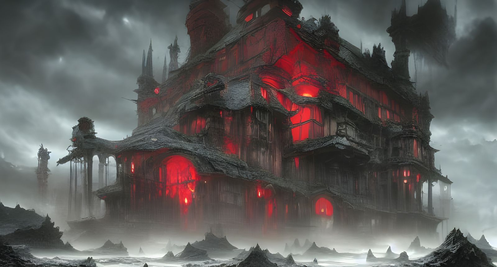 Dark Crimson Blood Bathhouse: Hyperdetailed Matte Painting