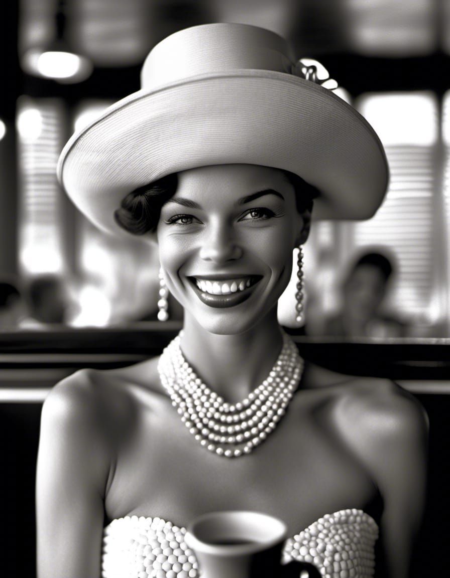 Modern Couture Woman Enjoying Tea: Hyperreal Portrait