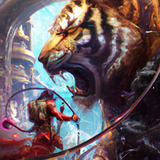 Pan Tang Warrior and Tiger in Dark Fantasy Style