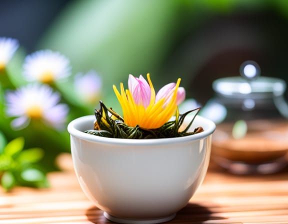Blooming Tea in a Clear Glass Cup