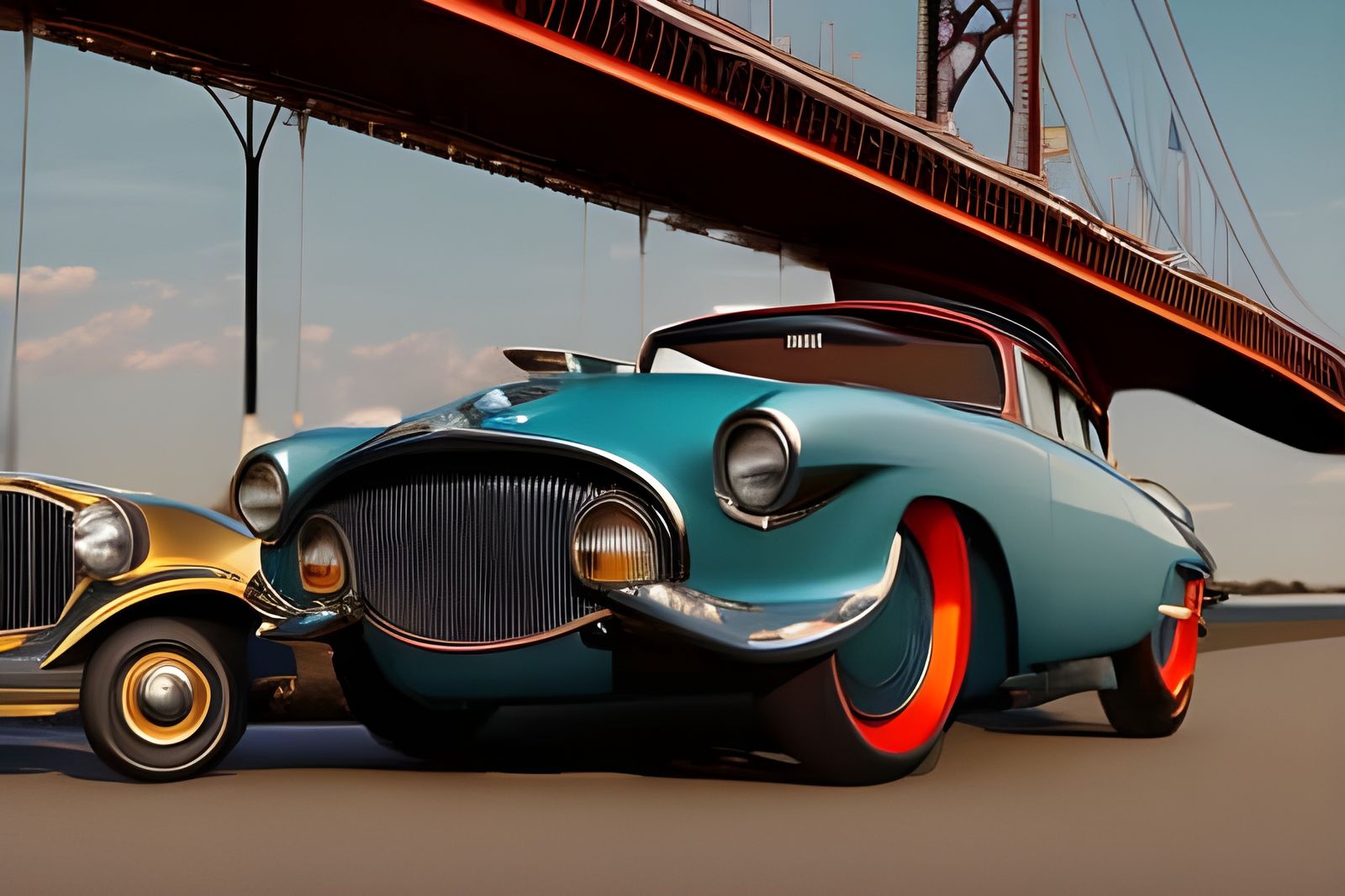 Fantastical Vintage Car Illustration in Pop Surrealism Style