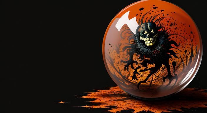 Halloween Ghoul in Glass Sphere, Ink Splatter Art