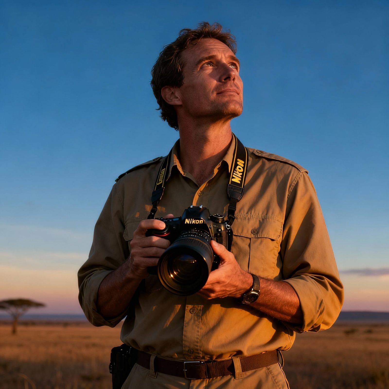 Nat Geo Photographer in Savannah Sunset - Hyperrealistic