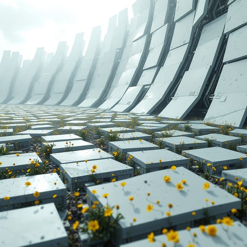 Futuristic Sci-Fi Canvas with Squares and Flowers