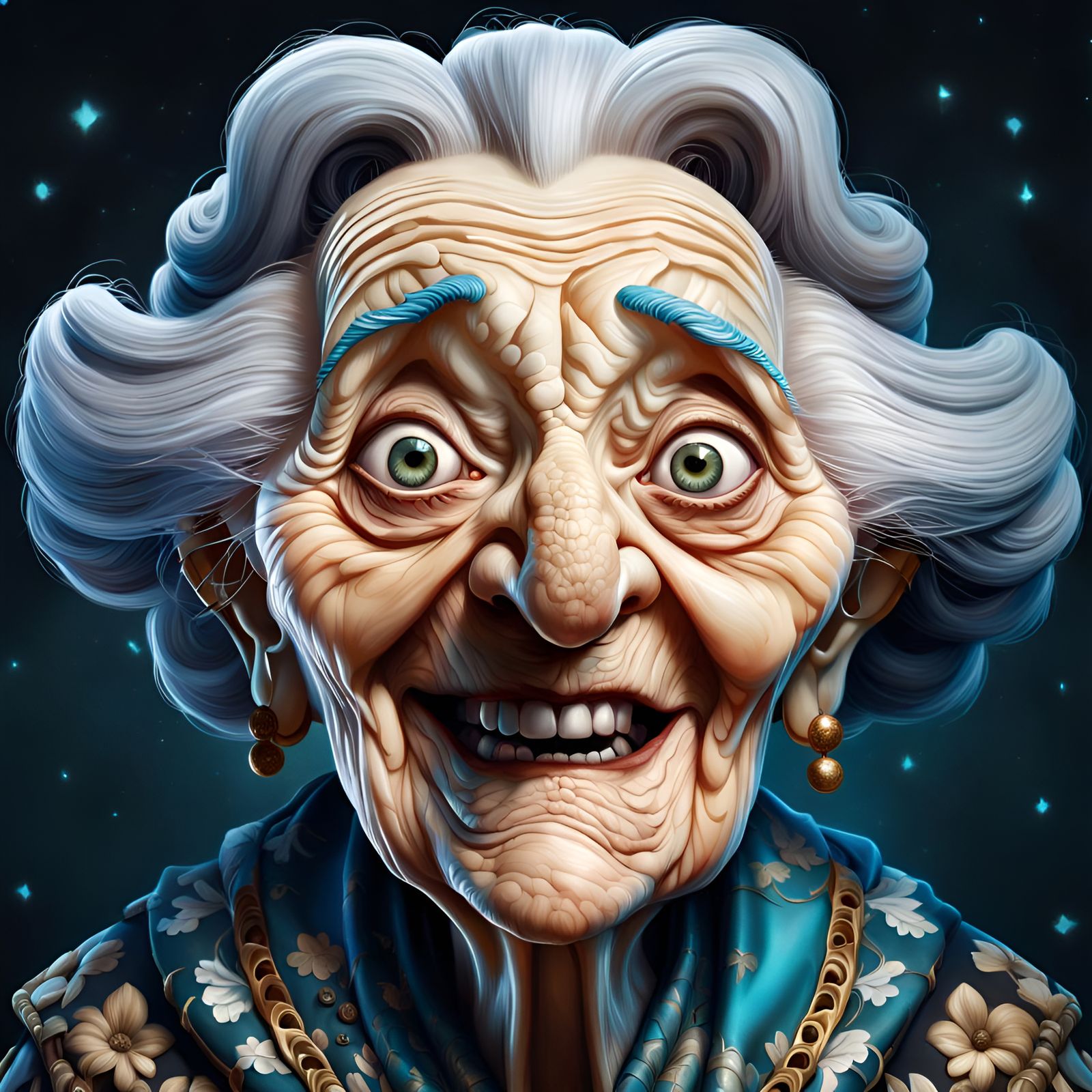 Baroque Grandma in Hallucinatory Sky, Detailed Art